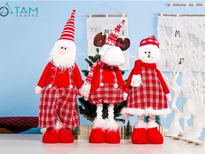 Mô hình Noel vải nhồi bông chân co rút áo đỏ caro X-VNHB-05